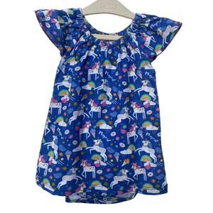 LUCKY JADE Blue Unicorn Rainbow Dress Blue 100% Cotton NWT Girls 12-18M